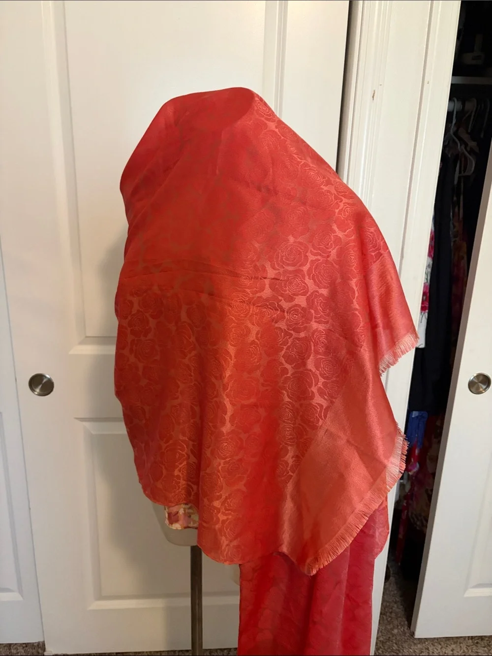 Coral silk Floral Jacquard scarf